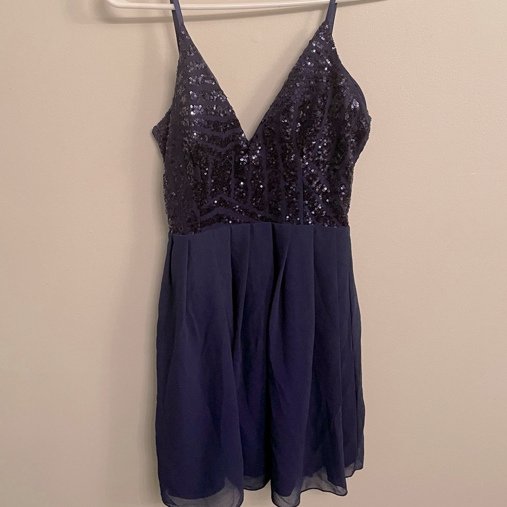 Navy-sequins cocktail dress